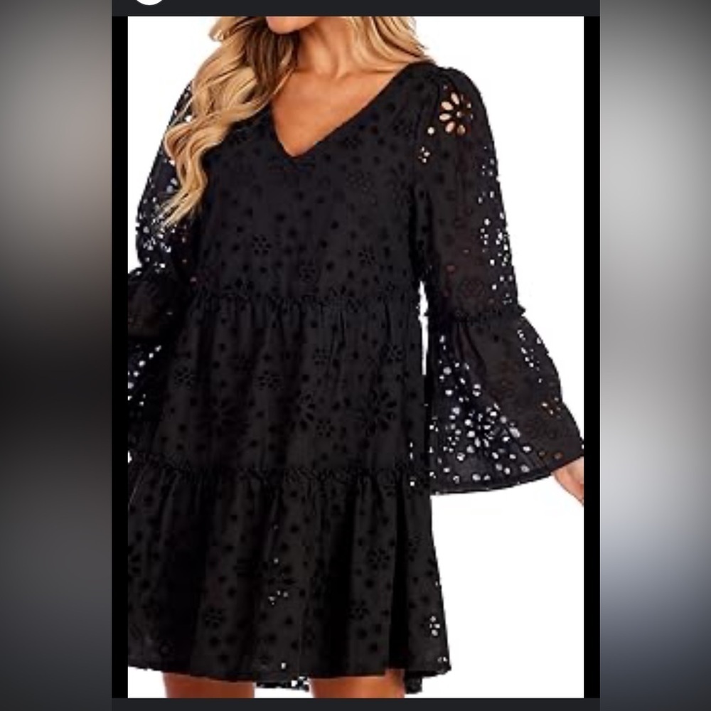 Mud Pie The Meredith Black Eyelet Tunic stylish & feminine dress size Small NWT